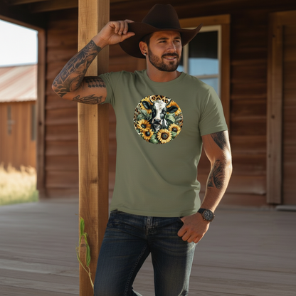 DAdult airy Cow Sunflower Circle Graphic Tee
