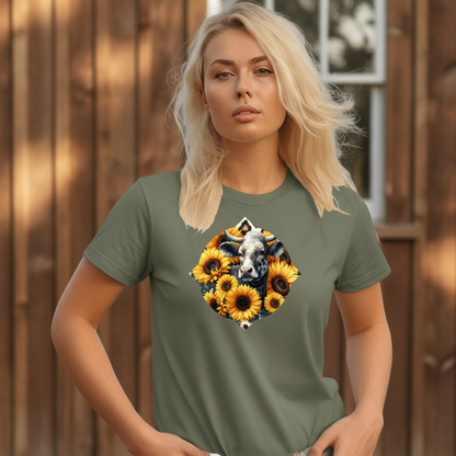 Adult Dairy Cow Sunflower Country Style Tee