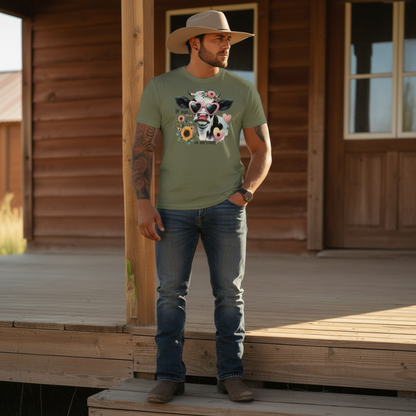 Adult Sassy Cow Heart Sunglasses Floral Graphic Tee