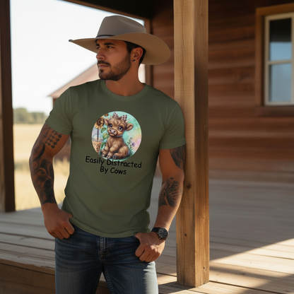 Adult Easily Distracted By Cows Graphic Tee
