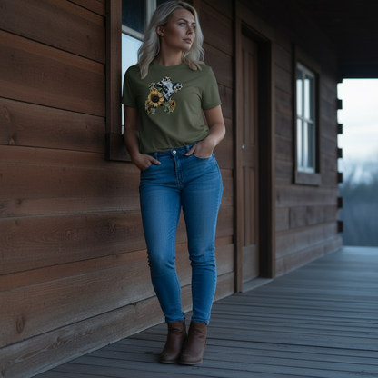 Adult Dairy Cow Sunflower Western Graphic Tee