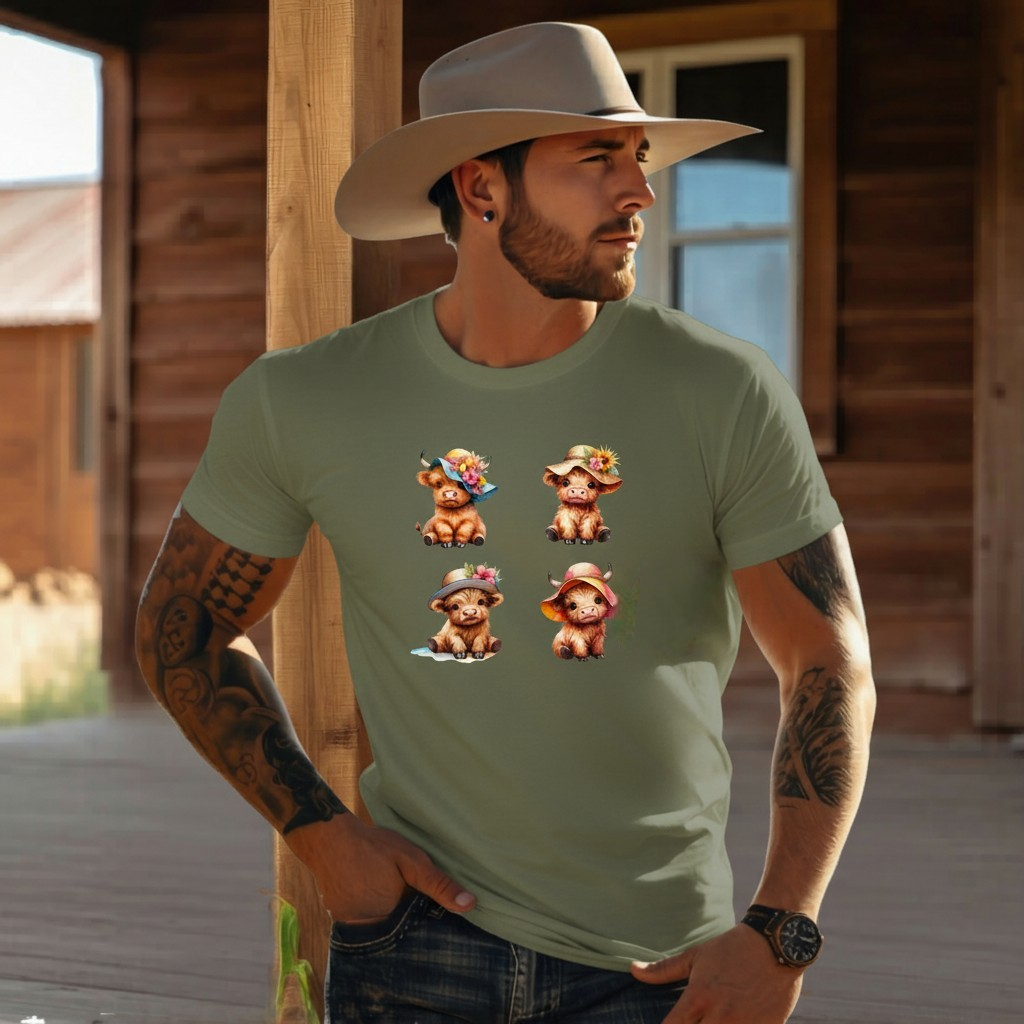 Adult Highland Cow Floral Hat Graphic Tee
