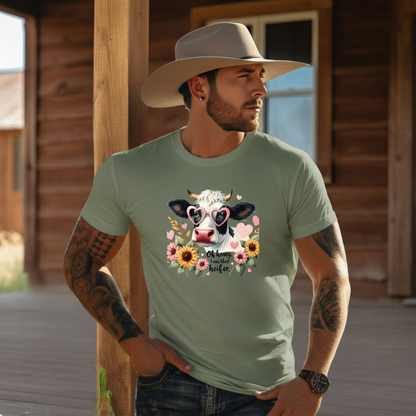 Adult Sassy Cow Floral Heart Sunglasses Graphic Tee