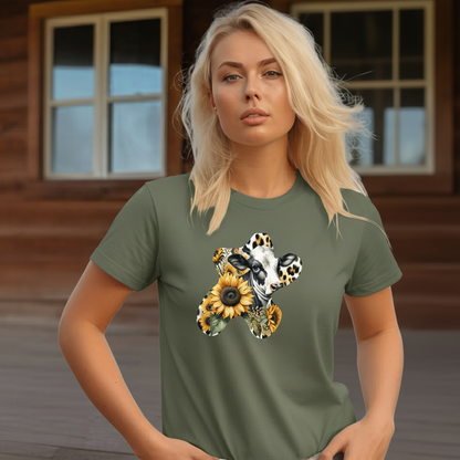 Adult Dairy Cow Sunflower Western Graphic Tee
