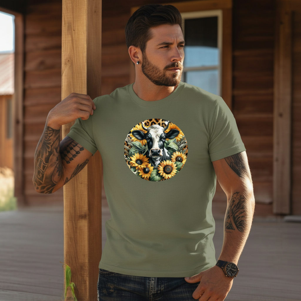 DAdult airy Cow Sunflower Circle Graphic Tee