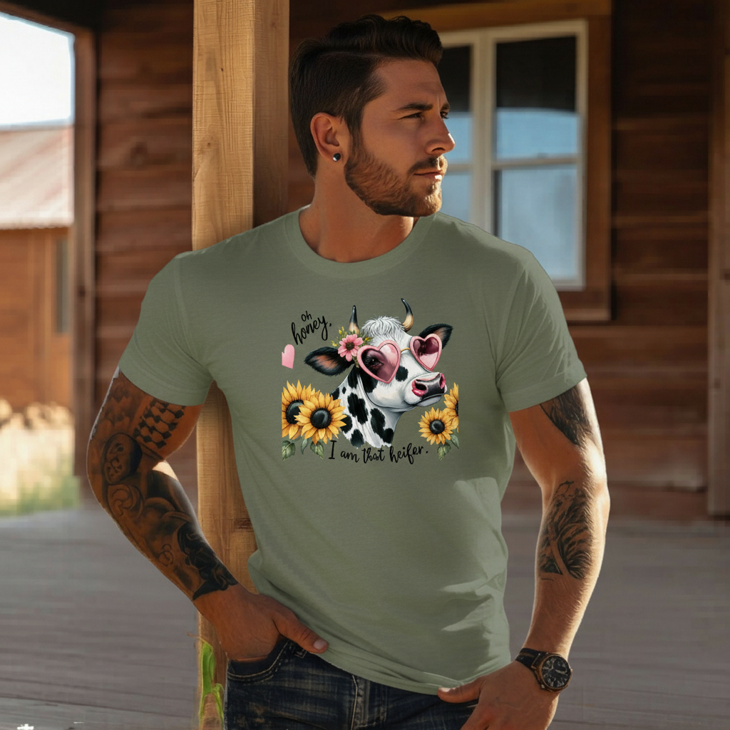 Adult Sassy Dairy Cow Floral Sunglasses Graphic Tee