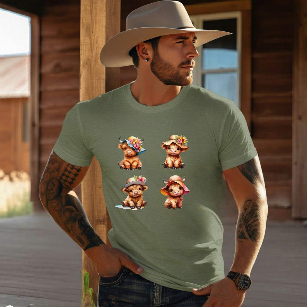 Adult Highland Cow Floral Hat Graphic Tee