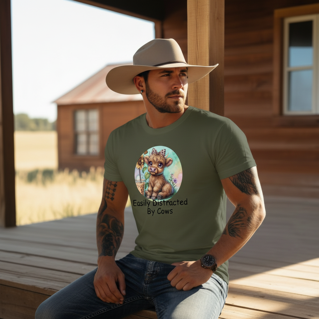 Adult Easily Distracted By Cows Graphic Tee