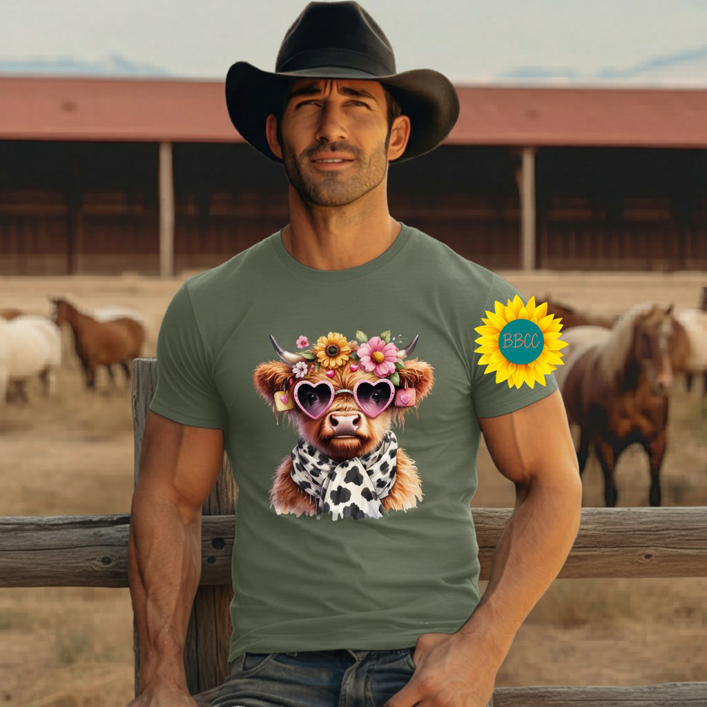 Adult Highland Cow Floral Sunglasses Graphic Tee