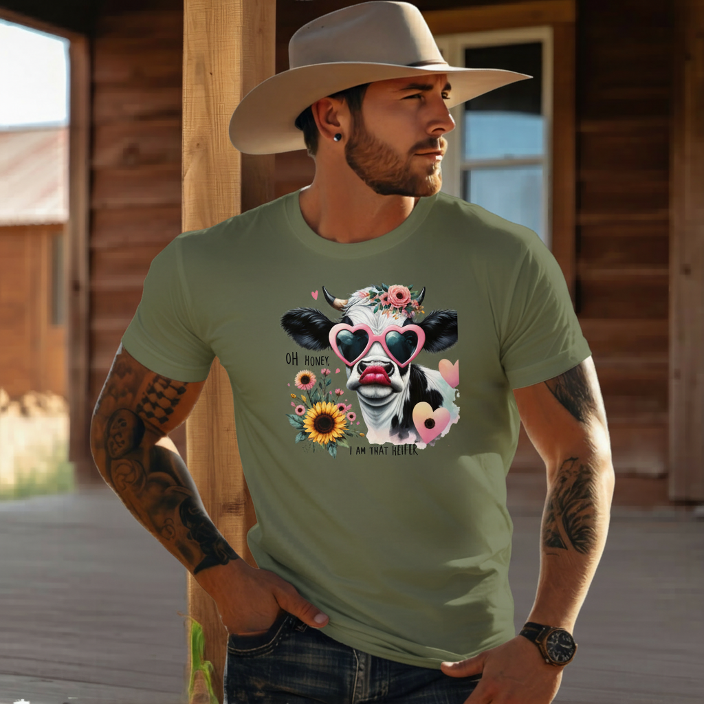 Adult Sassy Cow Heart Sunglasses Floral Graphic Tee