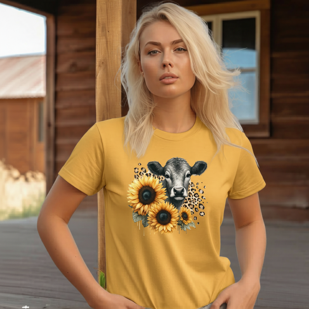 Adult Dairy Cow Sunflower Graphic Tee