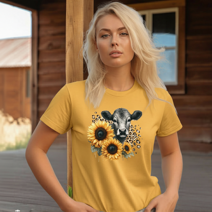 Adult Dairy Cow Sunflower Graphic Tee