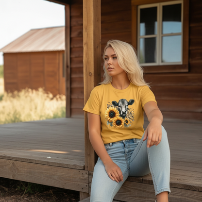 Adult Dairy Cow Sunflower Graphic Tee