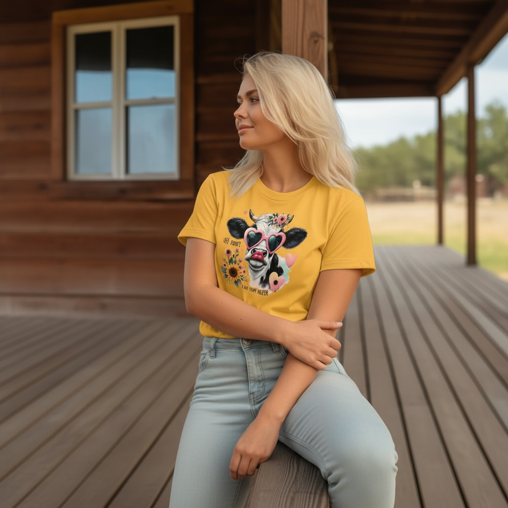 Adult Sassy Cow Heart Sunglasses Floral Graphic Tee