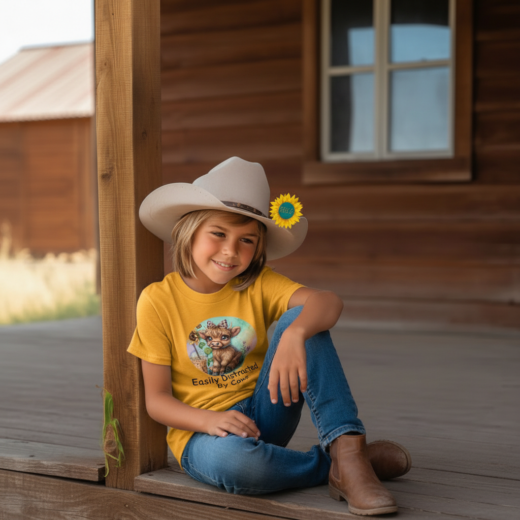 Easily Distracted By Cows Youth Graphic Tee