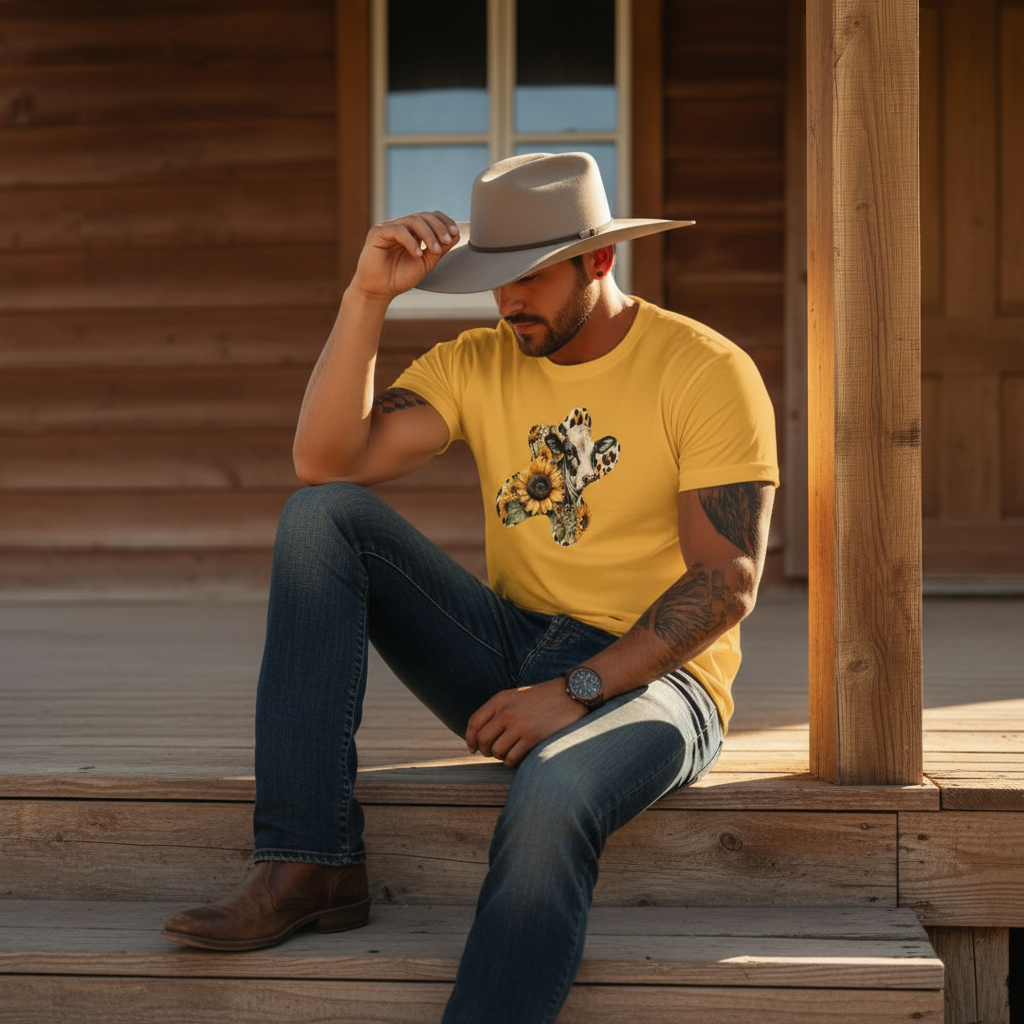 Adult Dairy Cow Sunflower Western Graphic Tee