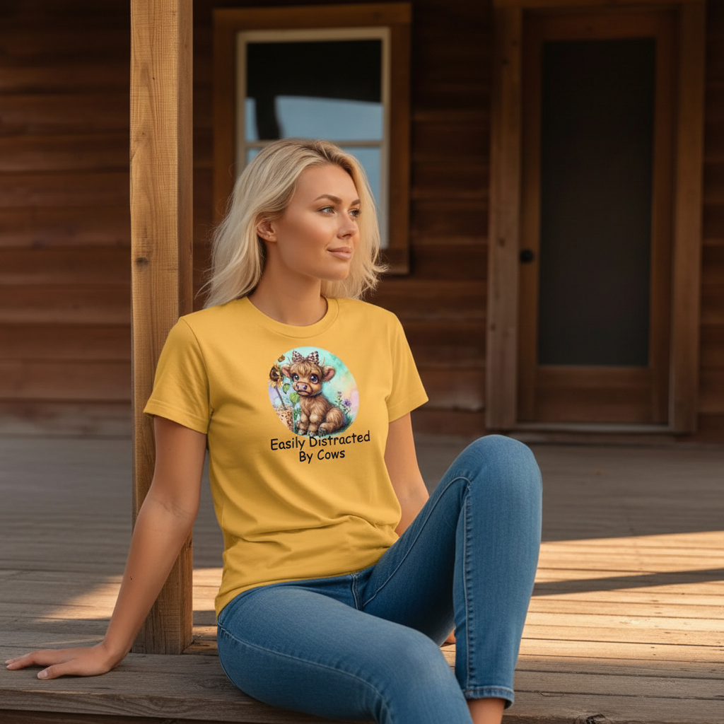 Adult Easily Distracted By Cows Graphic Tee
