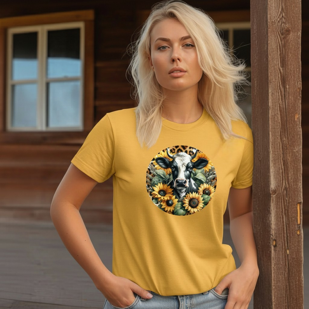 DAdult airy Cow Sunflower Circle Graphic Tee
