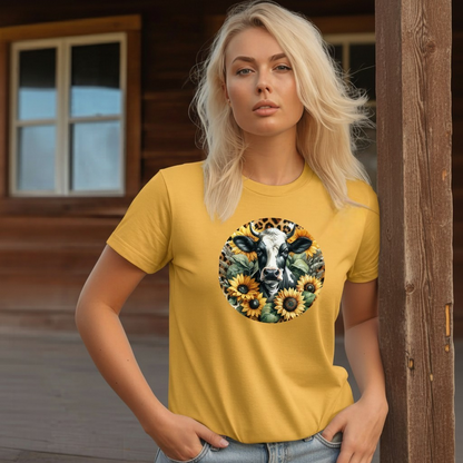 DAdult airy Cow Sunflower Circle Graphic Tee