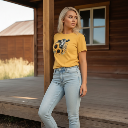 Adult Dairy Cow Sunflower Graphic Tee