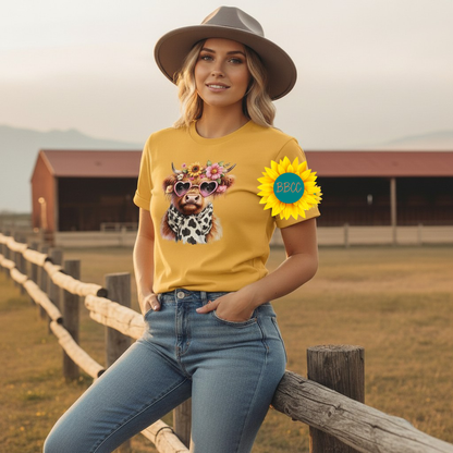 Adult Highland Cow Floral Sunglasses Graphic Tee