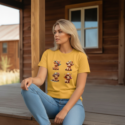 Adult Highland Cow Floral Hat Graphic Tee