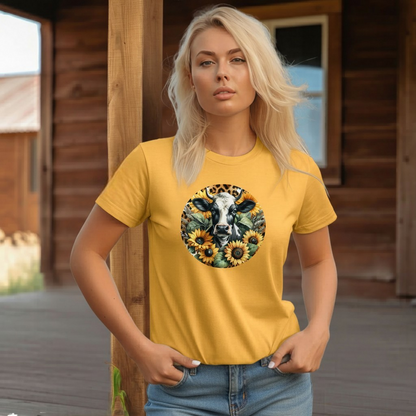 DAdult airy Cow Sunflower Circle Graphic Tee