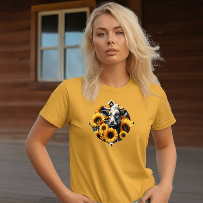 Adult Dairy Cow Sunflower Country Style Tee