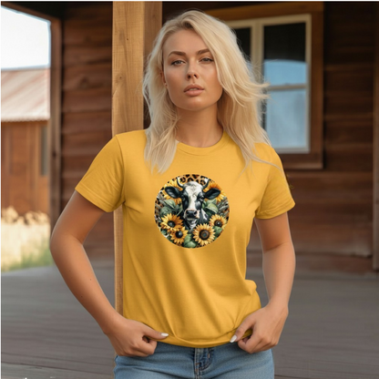 DAdult airy Cow Sunflower Circle Graphic Tee