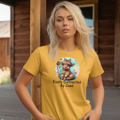 Adult Easily Distracted By Cows Graphic Tee