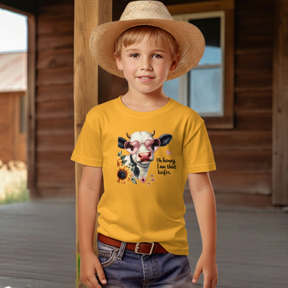 Oh Honey I Am That Heifer Youth Graphic Tee – Cute Cow Sunglasses Shirt