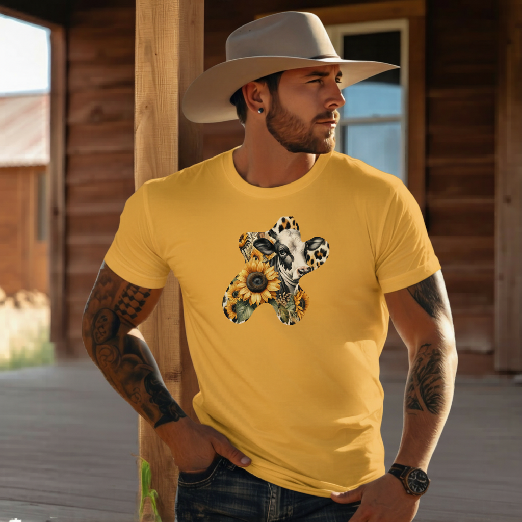 Adult Dairy Cow Sunflower Western Graphic Tee