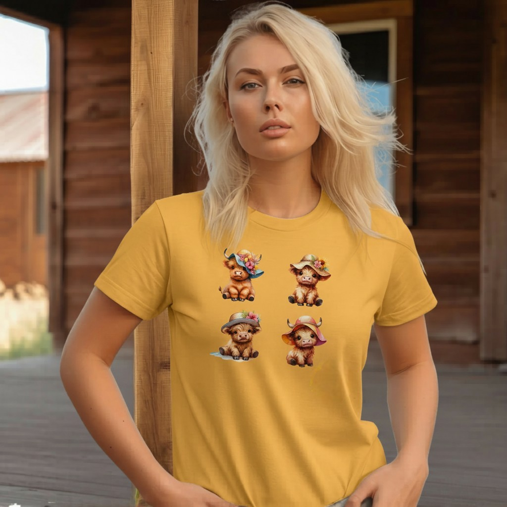 Adult Highland Cow Floral Hat Graphic Tee