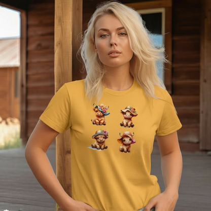 Adult Highland Cow Floral Hat Graphic Tee
