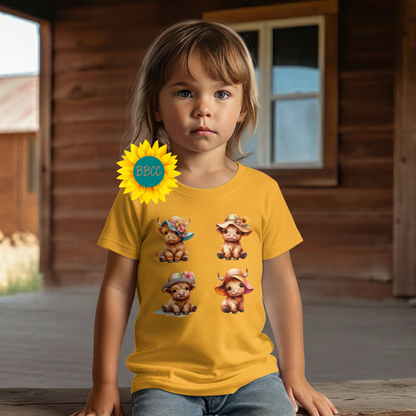 Highland Cow Summer Hats Youth Graphic Tee