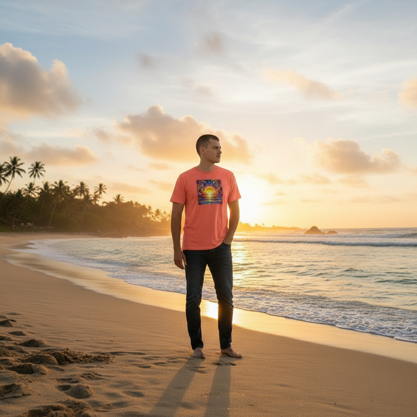 Adult Tropical Sunset Ocean Graphic Tee