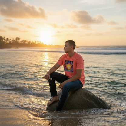 Adult Tropical Sunset Ocean Graphic Tee