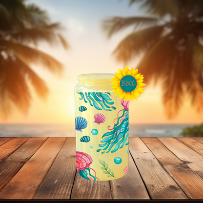 16oz Coastal Jellyfish & Seashell Tumbler