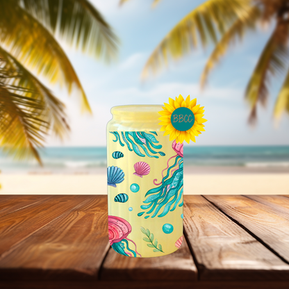 16oz Coastal Jellyfish & Seashell Tumbler