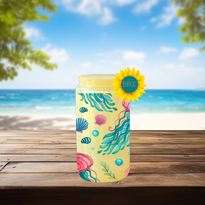 16oz Coastal Jellyfish & Seashell Tumbler