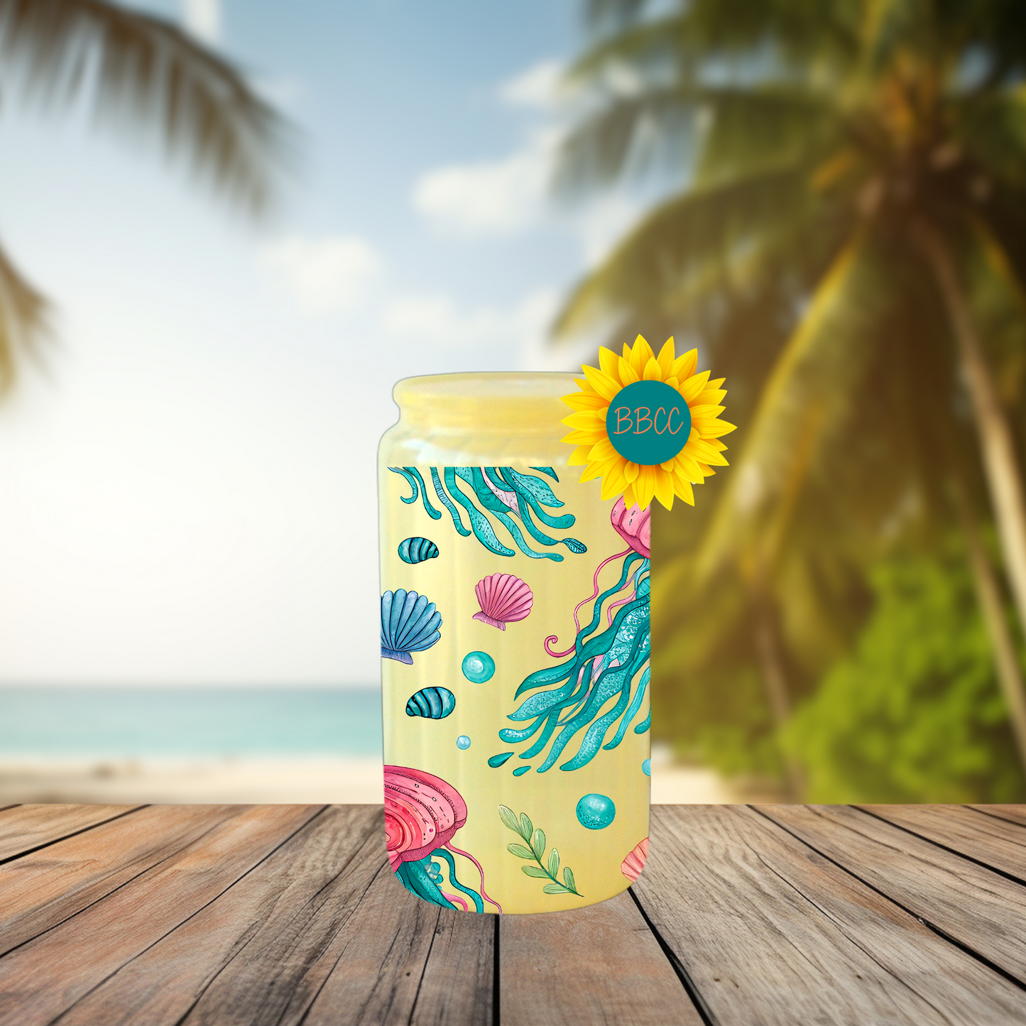 16oz Coastal Jellyfish & Seashell Tumbler