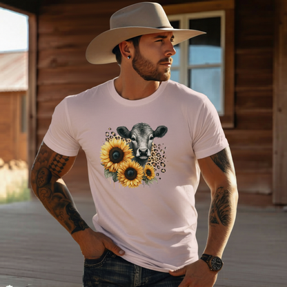 Adult Dairy Cow Sunflower Graphic Tee