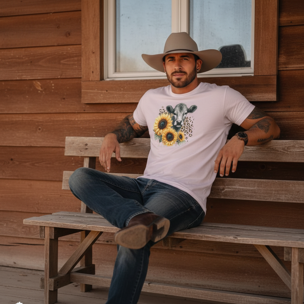Adult Dairy Cow Sunflower Graphic Tee