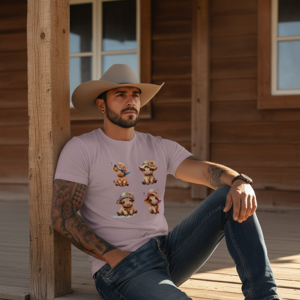 Adult Highland Cow Floral Hat Graphic Tee