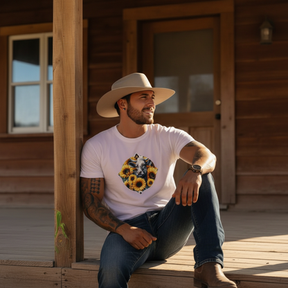 Adult Dairy Cow Sunflower Country Style Tee