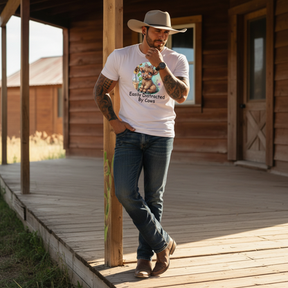 Adult Easily Distracted By Cows Graphic Tee
