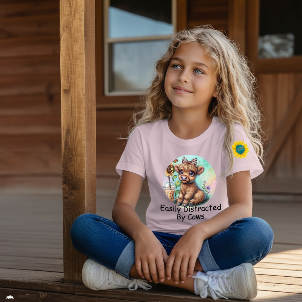 Easily Distracted By Cows Youth Graphic Tee