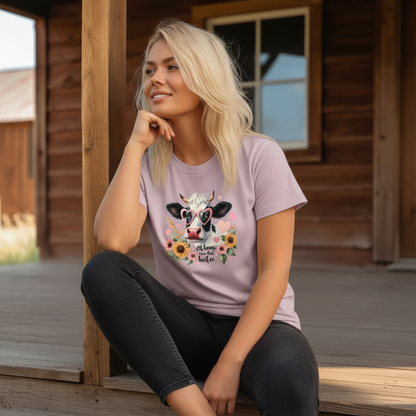Adult Sassy Cow Floral Heart Sunglasses Graphic Tee