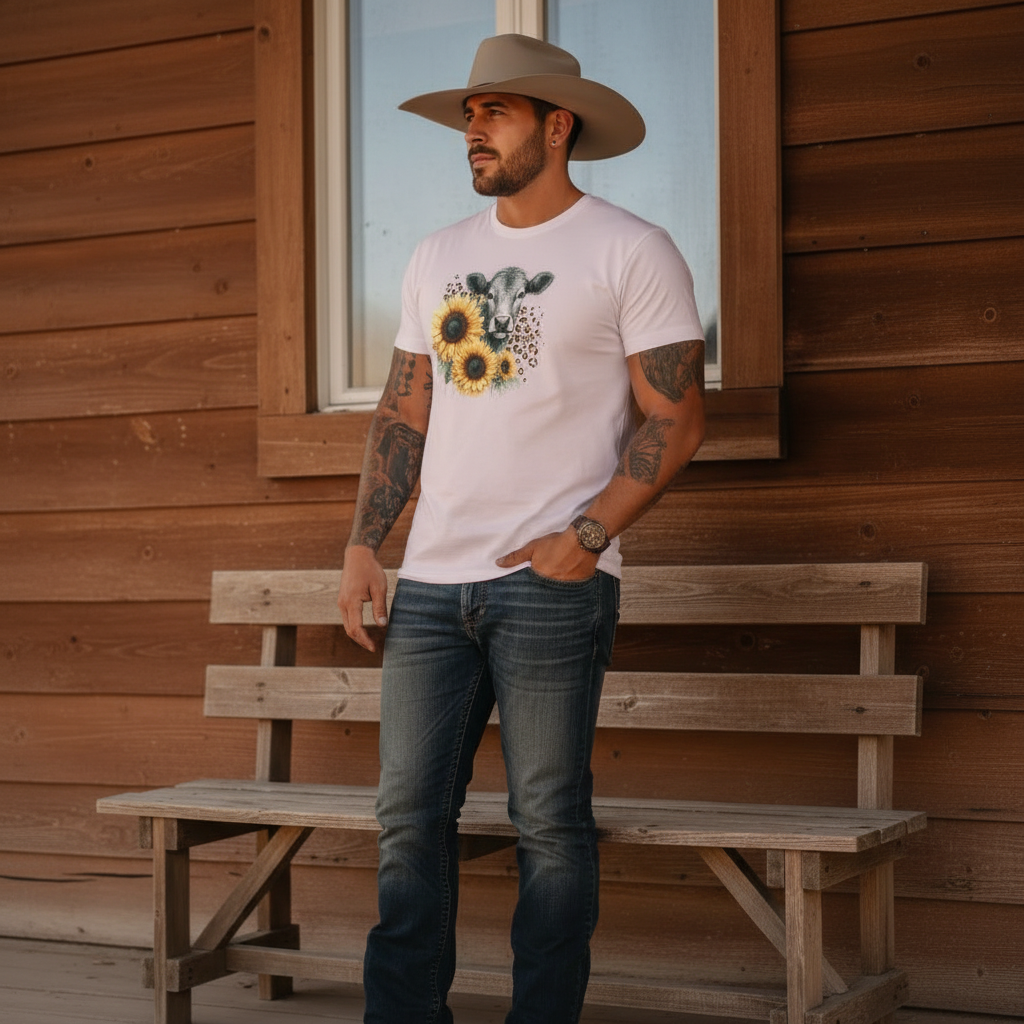 Adult Dairy Cow Sunflower Graphic Tee