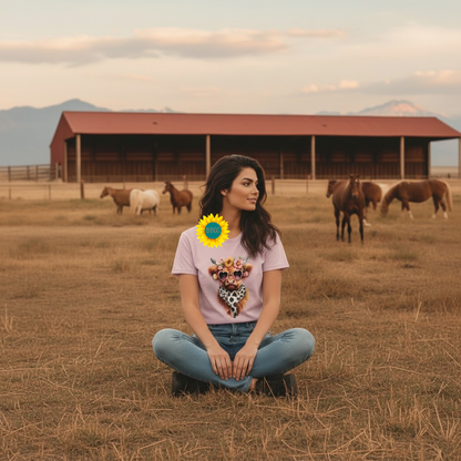 Adult Highland Cow Floral Sunglasses Graphic Tee